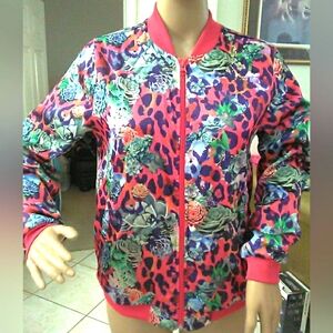 LK. NEW Adidas Bomber Jacket Floral Lightweight Zip- Up BEAUTIFUL SZ. M (PT9 19)